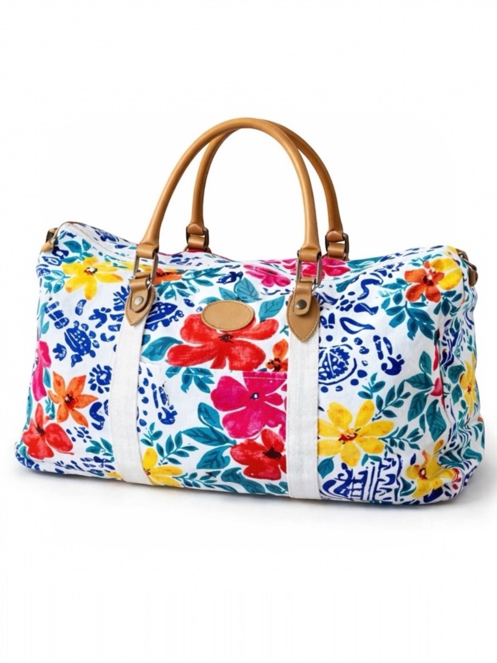 Vintage 80s GITANO Hawaiian Artsy Floral Novelty Print Duffle Carry on Tote Bag